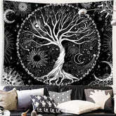 Lofaris Tree of Life Black And White Moon Galaxy Wall Tapestry